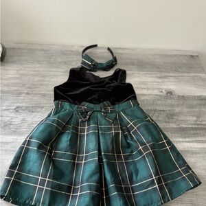 Black Velvet and Green Plaid Dress with Headband